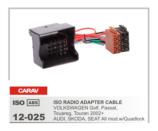 Переходник CARAV ISO VOLKSWAGEN Golf, Passat, Touareg, Touran 2002+, AUDI/SKODA/SEAT все модели с Quadlock 12-025