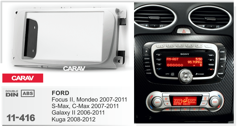 Рамка CARAV 11-416 (2-DIN FORD Focus II, Mondeo, C-Max 2007-2011, Galaxy II 2006-2001, Kuga 2008-2012 (серебро))