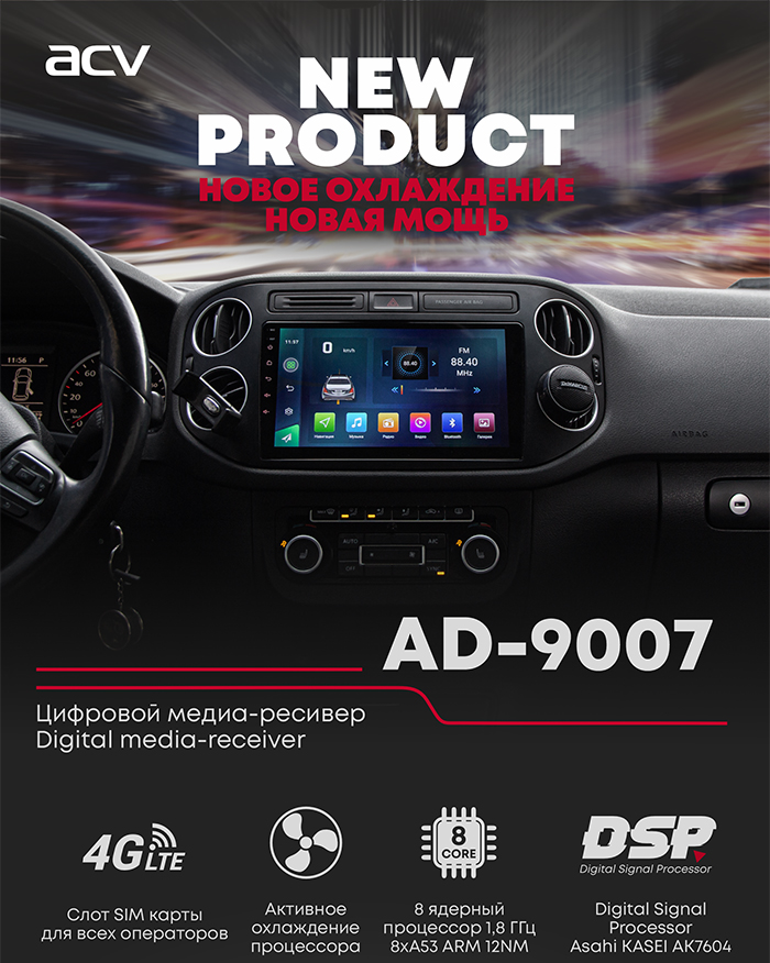 Новинка от ACV. Автомобильная мультимедийная система с DSP. AD-9007